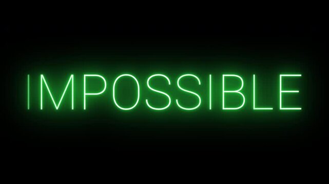 Flickering neon green glowing impossible text animated on black background