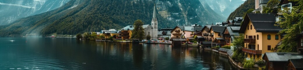 Obraz premium Picturesque Village Nestled in the Alps