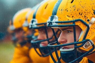 Fototapeta premium Football Team Huddle Strategizing During Game