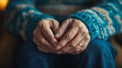 Fototapeta premium Close-up of elderly couple holding hands, symbolizing enduring love and commitment