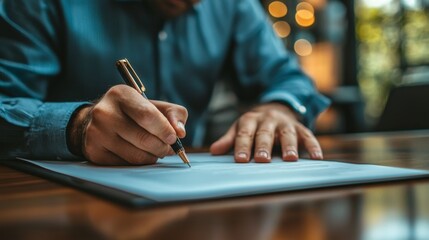 Close-up of a policy maker signing an economic bill