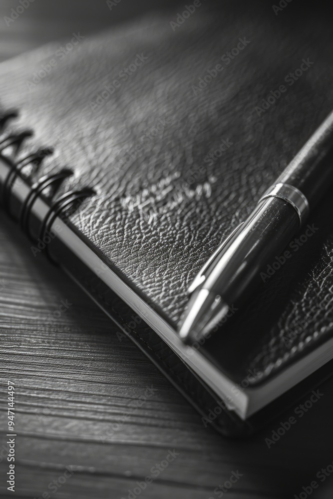 Poster A blank notebook with a pen ready to write