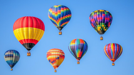 Obraz premium A vibrant scene of multiple hot air balloons ascending in the air