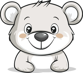 Obraz premium Round bear with simple ears, a small nose, and a cute smile, white background, vector art cartoon style