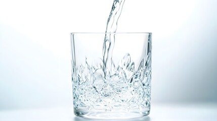 Pouring Water into Glass on White Background