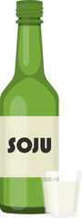 Korean alcohol drink SOJU glass bottle and cup