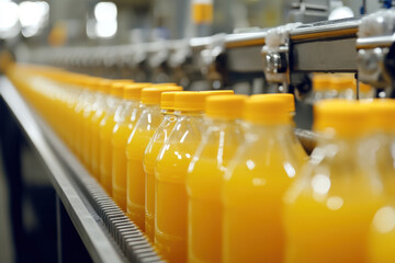 Fototapeta premium Juice Bottles on Conveyor Belt