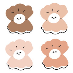 Pastel Shells and Pearls Vector | Various Expressions | Cute Line Art | Minimalist Design (4 Vectors)