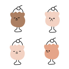 Pastel Ice Cream Vector | Various Expressions | Cute Line Art | Minimalist Design (4 Vectors)