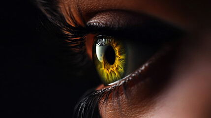 This captivating close-up showcases a striking green eye, revealing intricate details and vibrant patterns that draw you in, highlighting the beauty and complexity of human vision.