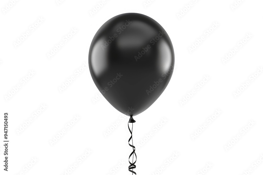 Poster A single black balloon tied to a string floating against a clean white background