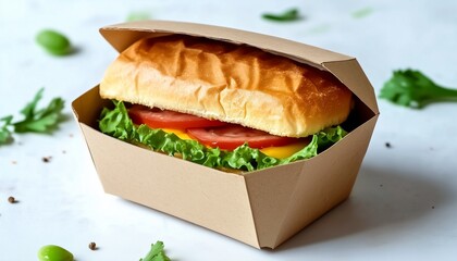 Fast food sandwich on paper bowl craft disposable restaurant in white table
