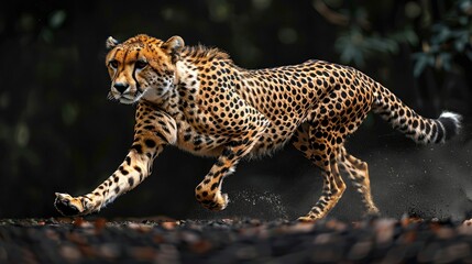 Obraz premium A Cheetah Running Through The Bush With A Blurred Background