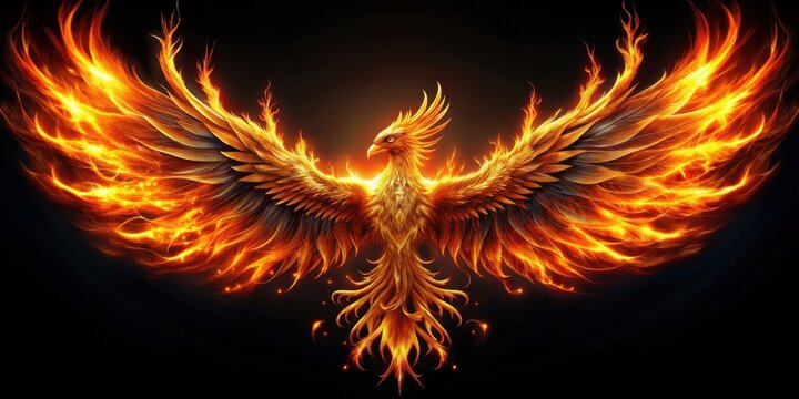 Abstract mythical phoenix bird with outstretched wings created from flames , mythical, phoenix, bird, outstretched wings