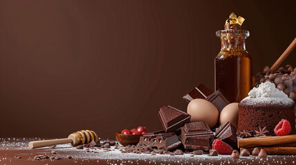 brown background with honey, flavor, egg, and various spices