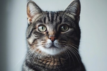 close up cat look on camera with grey background