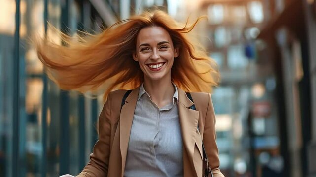 witty businesswoman working outside