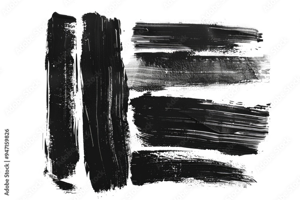 Poster abstract art with black and white paint strokes on canvas