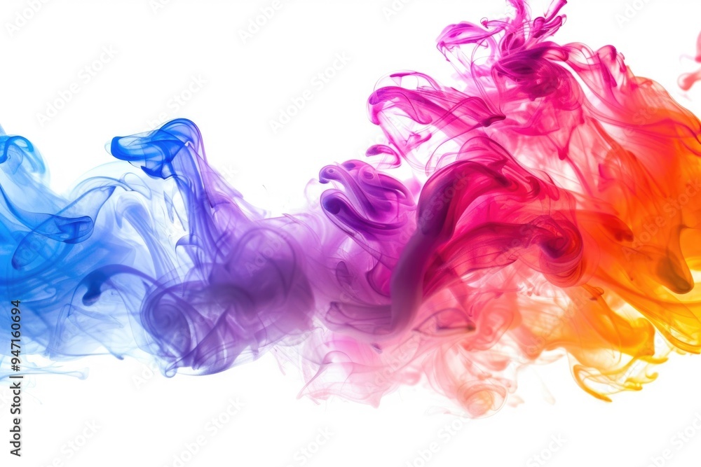 Poster close-up of colorful smoke haze on a clean white surface, ideal for futuristic or psychedelic concep
