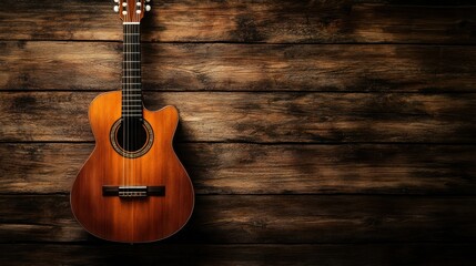 Obraz premium Acoustic Guitar on Rustic Wood Background