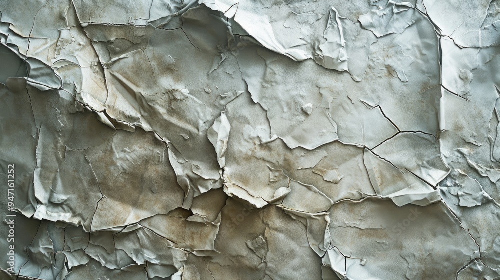 Poster a close-up view of a wall with peeling paint, showing the worn and damaged surface