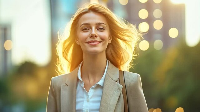 witty businesswoman working outside