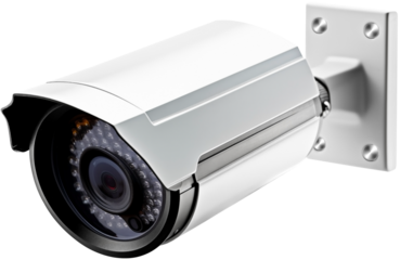 Close Up to a Modern home security camera PNG isolated on white and transparent background - Smart Wireless surveillance Home protection Video monitoring