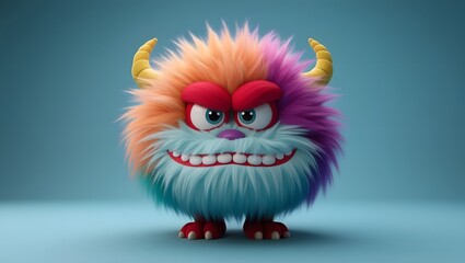 Fototapeta premium Cartoon cute 3D fluffy monster.
