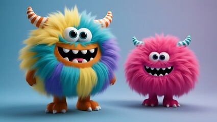 Naklejka premium Cartoon cute 3D fluffy monster.