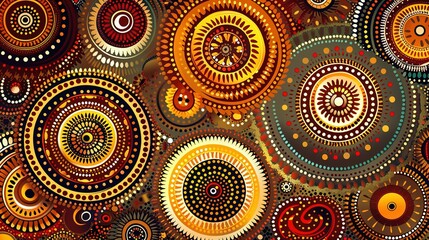 Fototapeta premium Abstract Pattern with Interlocking Circular Shapes in Yellow, Orange, Red, Brown, and Black