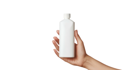 Hand holding blank plastic tube isolated on white background