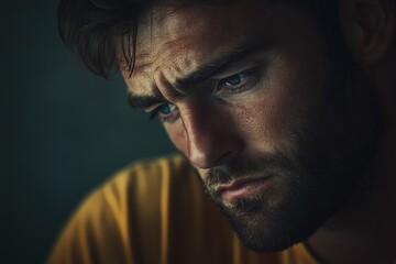 Fototapeta premium Close Up Portrait of a Man with a Beard Looking Down