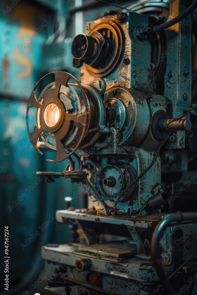 Aufkleber close-up of a machine with a light shining on its components