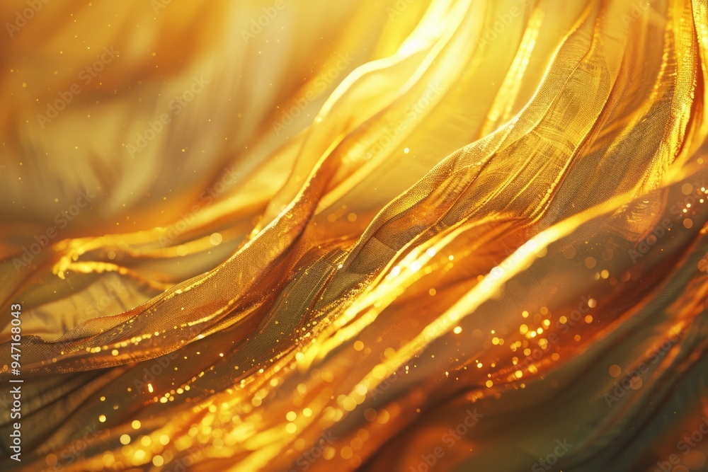 Poster Close-up shot of a golden fabric with intricate patterns and texture