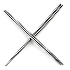 Crossed Silver Metallic Chopsticks on White Background