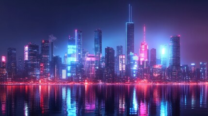 Fototapeta premium Neon Cityscape Reflection