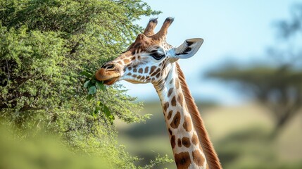 Giraffe Eating Leaves