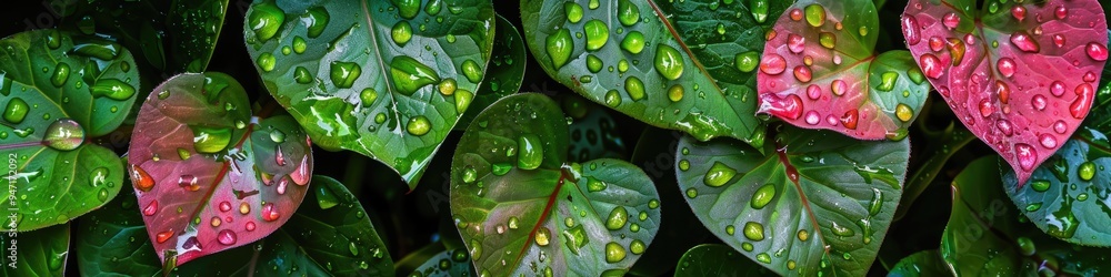 Poster Lively and colorful ornamental plant foliage showcasing its elegance following a rainfall.