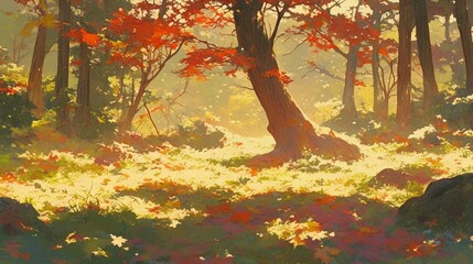 落ち葉が舞う秋の森14