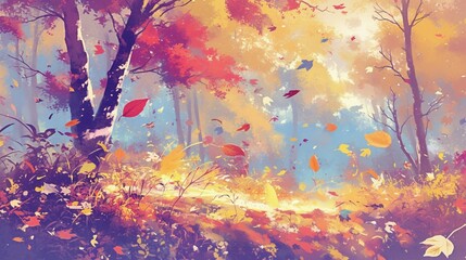 落ち葉が舞う秋の森22