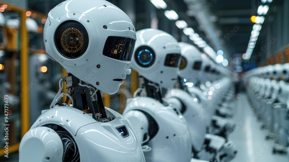 Fototapete Robots conducting quality assurance checks in a factory. Generative AI.