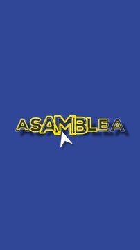 Asamblea titulo para apertura de reunion consejo o conjunto residencial azul rey y amarillo