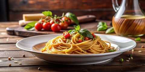 Spaghetti pasta dish served in an Italian restaurant, spaghetti, pasta, Italian, cuisine, food, meal, dish, plate