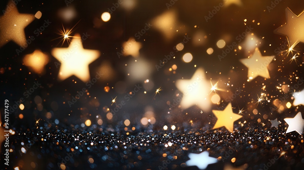 Aufkleber golden stars of varying sizes shimmer softly against a deep backdrop, creating a magical and tranqui