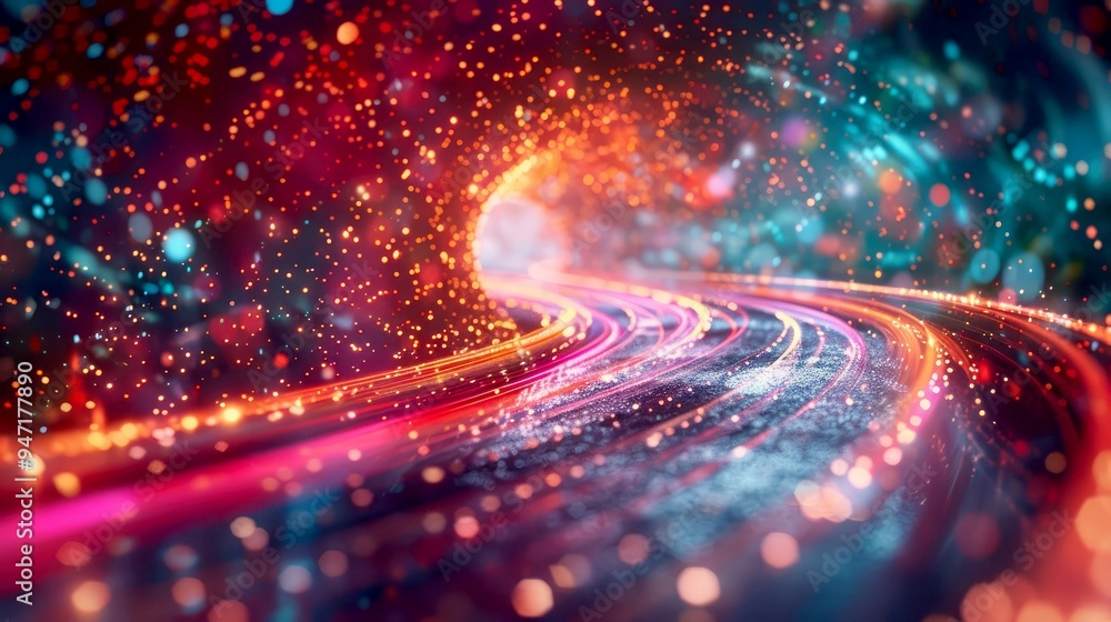 Poster abstract background with curved lines of light and bokeh
