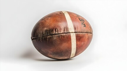 Leather Rugby Ball on White Background Representing Sports Equipment and Athletic Competition