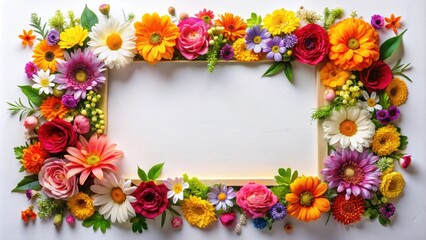 Obraz premium Frame adorned with colorful flowers, frame, flowers, floral, decoration, beautiful, nature, vibrant, petals, arrangement