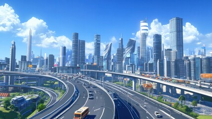 Fototapeta premium Futuristic Cityscape with Highway