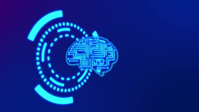 animation of human brain going through an evolution and becoming a brain with circuits, artificial intelligence, humanity next to artificial intelligence