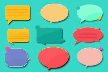 Set of bright and colorful speech bubbles on a blue background, ideal for illustrations, social media posts or presentations